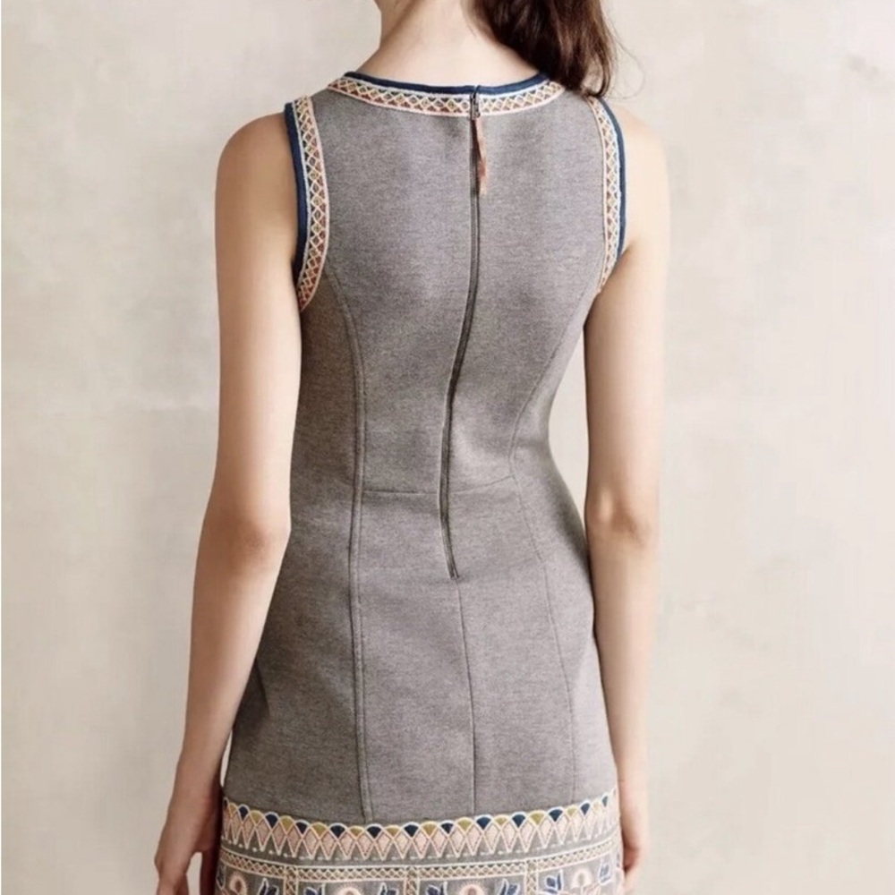 Maeve Gray Embroidered Sleeveless Mini Dress with Pink & Blue Accents - Picture 3 of 10